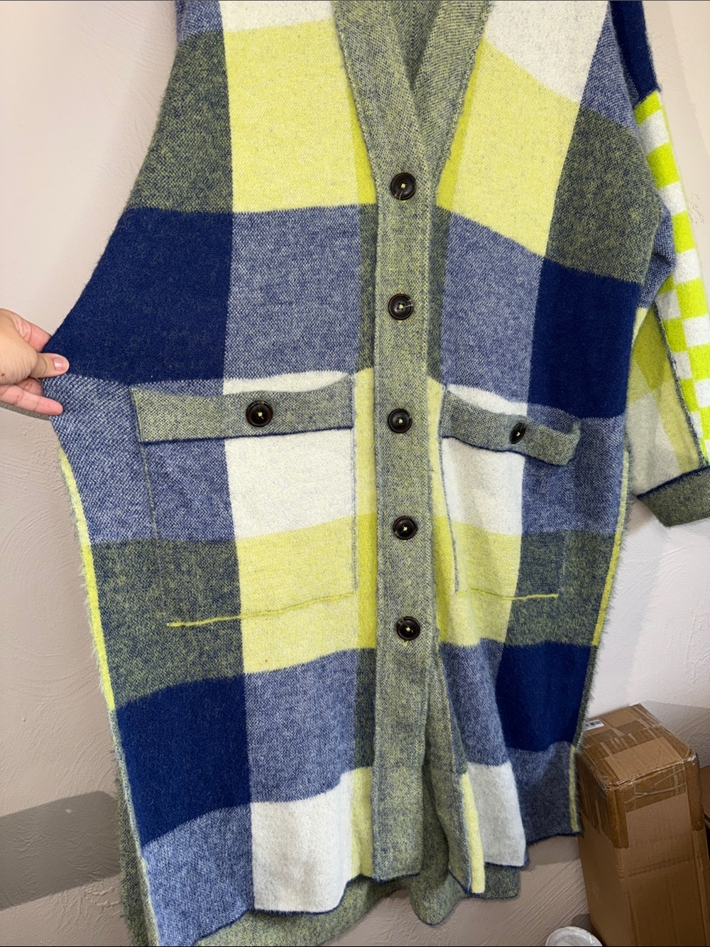 Free People South Bend Cardi Plaid Hooded Duster M NWOT - Picture 5 of 7
